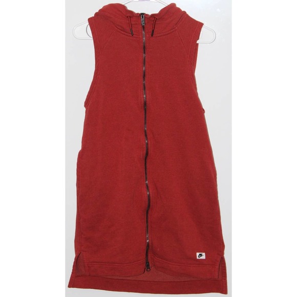 Nike Women's Modern Full Zip Sport Casual Hooded Vest Burgundy Red Size Medium M - Picture 2 of 4